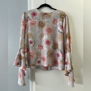 Catherine Catherine Malandrino size large floral blouse grey w/pink flowers